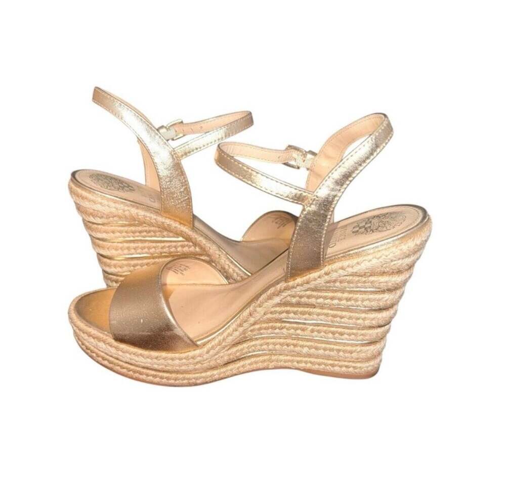 Vince Camuto Gold Metallic Espadrille Wedge Sandals Size 8.5 - Picture 3 of 7